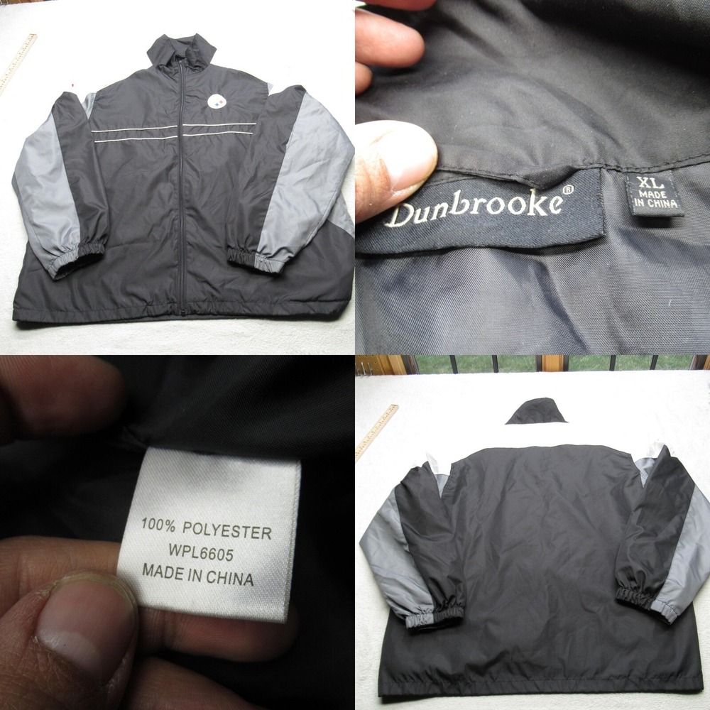 Pittsburgh Steelers Jacket Mens XL Dunbrooke NFL Black Full Zip Windbreaker